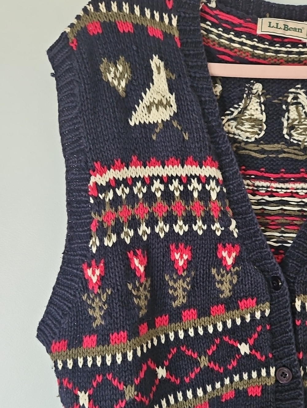 L.L. Bean Black Fair Isle Bird Knit Vest - Picture 2 of 4